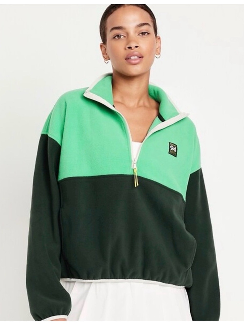 Old Navy Green Two-Tone Cropped Half-zip Microfleece Pullover